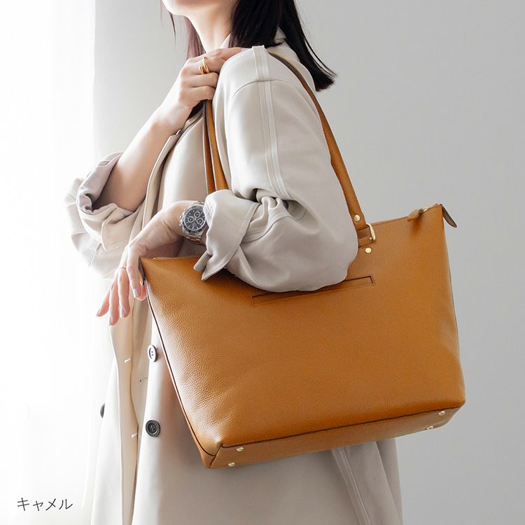 HALEINE牛革シュリンクレザートートバッグレディース