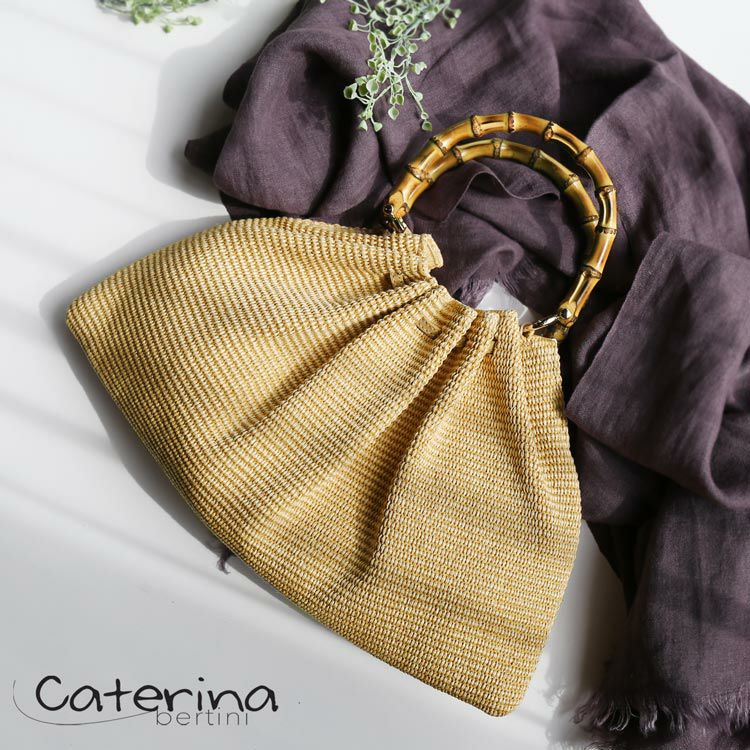 バッグ カゴバッグ CATERINA BERTINI   leather×straw mini BAG(レザーストローミニバッグ)