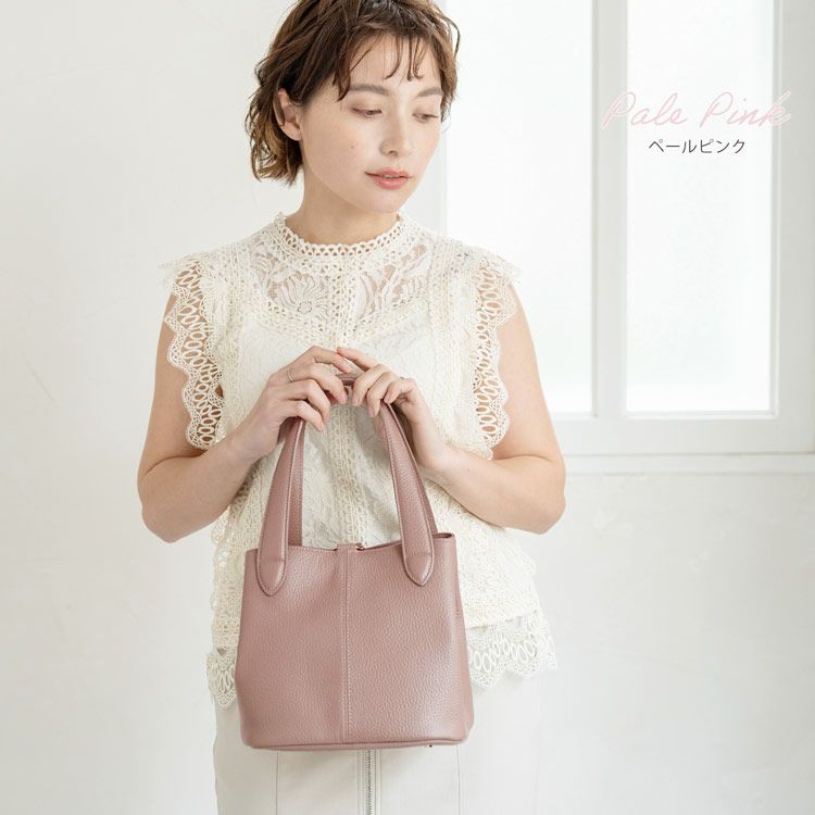 本革レディースキューブバッグペールピンク