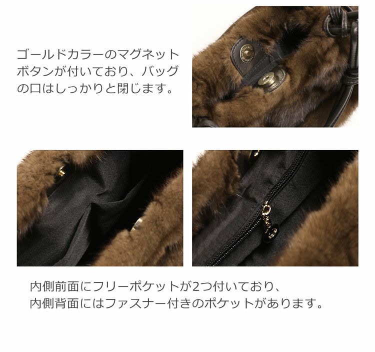 ミンク ファーバッグ ポンポン デザイン 羊革 ハンドル シルバーブルー  
