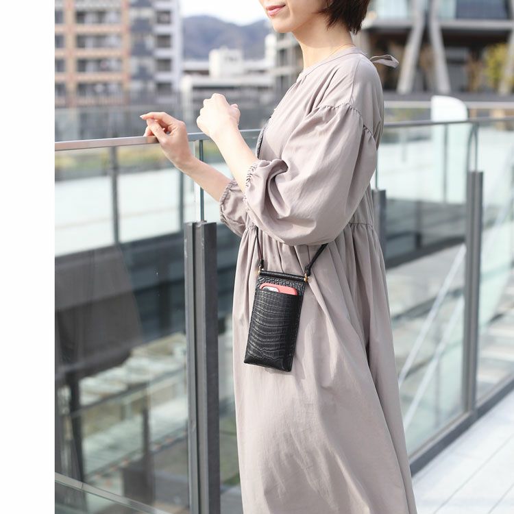 クロコダイル スマホ ポーチ マット 加工 カードホルダー付き 4FA