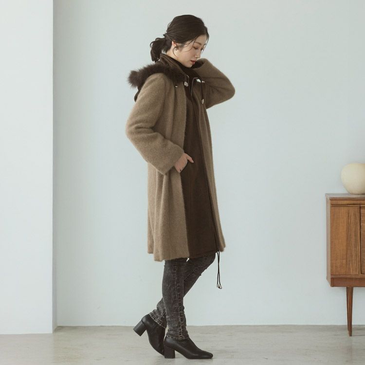 ミンク ブレンド ウール ＆ カシミヤ 100％ コート フォックスファー