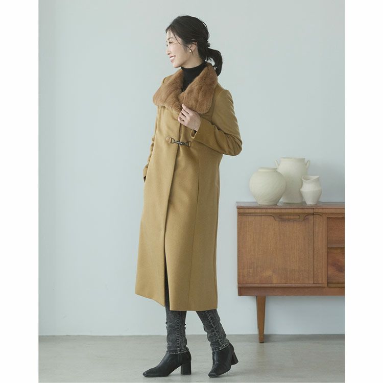 内モンゴル産 カシミヤ 100％ ロングコート ミンク襟 レディース 6F 