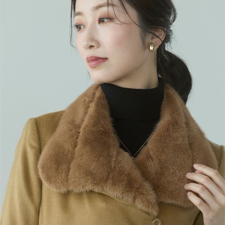 内モンゴル産 カシミヤ 100％ ロングコート ミンク襟 レディース 6F