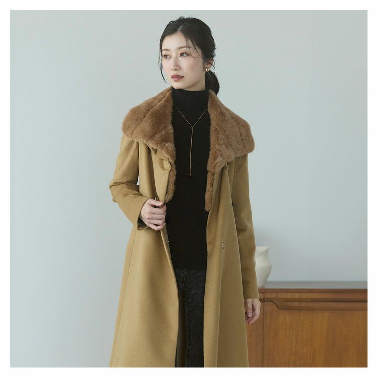 内モンゴル産カシミヤ100％ロングコートミンク襟着丈110cm/レディース(No.02000104)