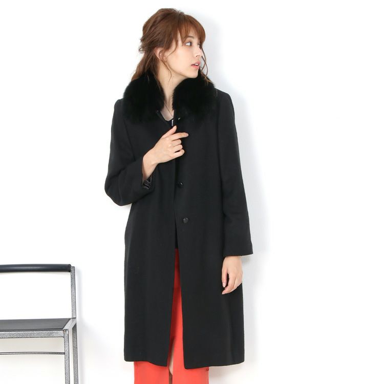 日本製 エアー カシミヤ 100％ ロング コート フォックス ファー