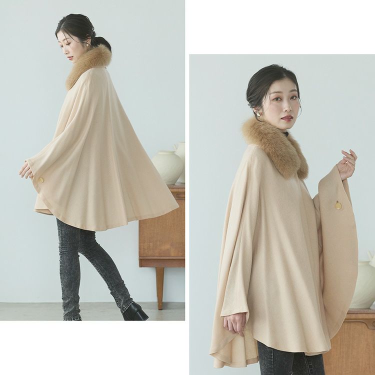 ケープポンチョカシミヤ100%ベージュ