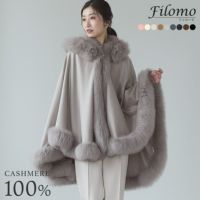 カシミヤケープフォックスファートリミングフード付きレディース
