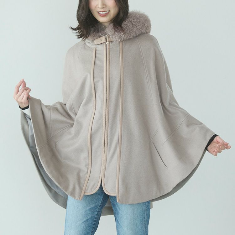 EMBA カシミヤ100% ポンチョ ファー ケープ カシミヤ 100% ポンチョ フード付き ギフト プレゼント