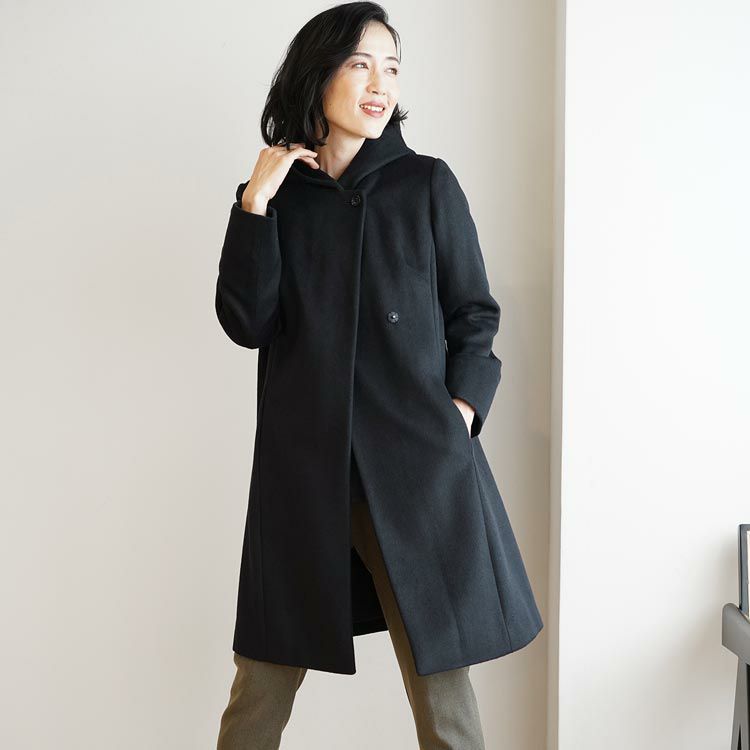 フーデッド コート レディース ウール 混 ダブル仕様 6F