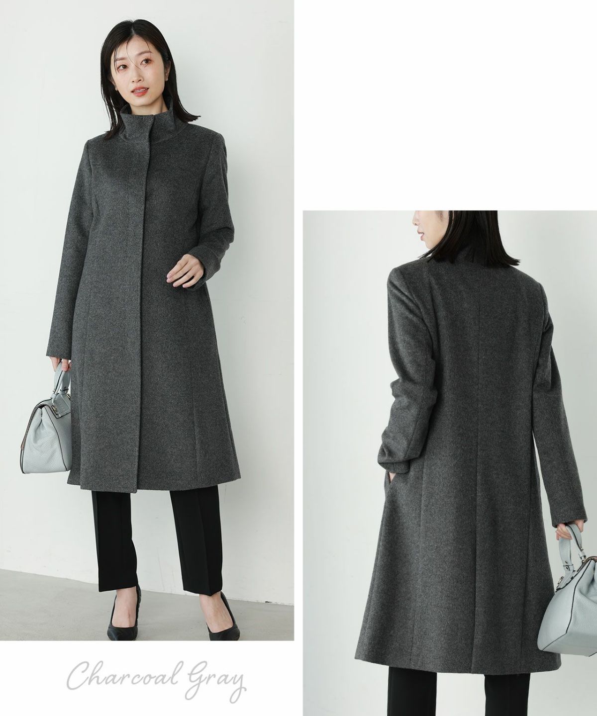 チャコールグレーカシミヤブレンドウールコート