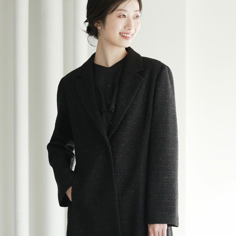 マックスアンドコー ツイード チェスターコート L ブラック チェスター コート 春 レディース ラメ ツイード ブラック 黒 6F