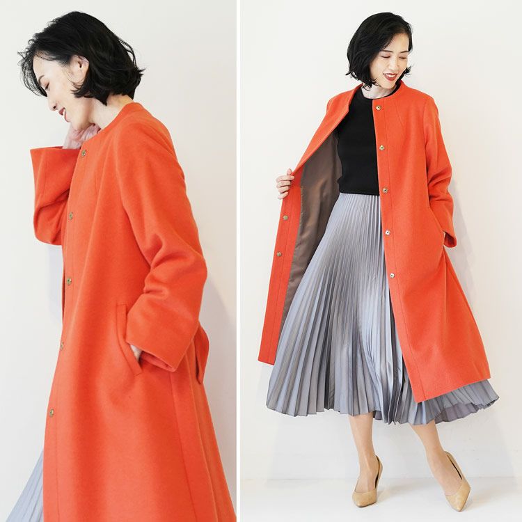 ≪ドラマ衣装協力品≫アンゴラ ウール ノーカラーコート ロング