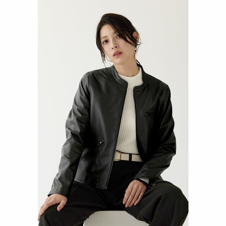 Filomo/フィローモラムライダースジャケットシングルナッパ加工レディース秋冬グレージュ/ペールブルー/ブラウン/ブラック