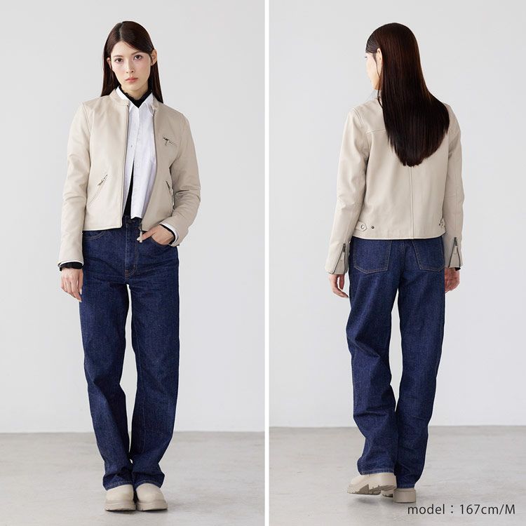 Filomo/フィローモラムライダースジャケットシングルナッパ加工レディース秋冬グレージュ/ペールブルー/ブラウン/ブラック