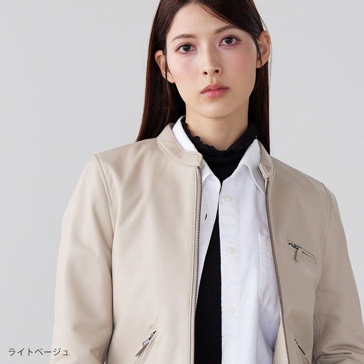 Filomo/フィローモラムライダースジャケットシングルナッパ加工レディース秋冬グレージュ/ペールブルー/ブラウン/ブラック