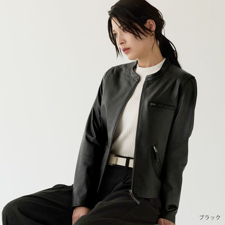 Filomo/フィローモラムライダースジャケットシングルナッパ加工レディース秋冬グレージュ/ペールブルー/ブラウン/ブラック