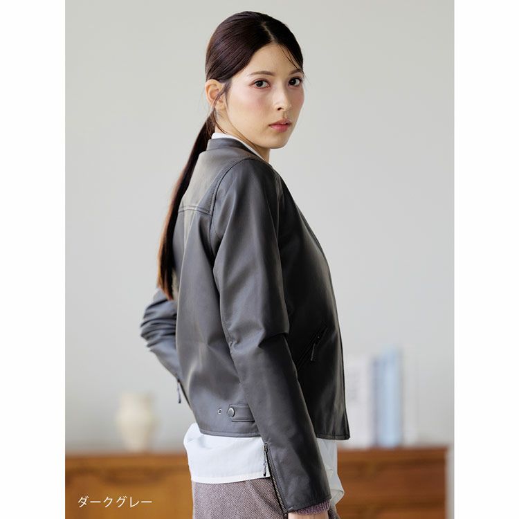 Filomo/フィローモラムライダースジャケットシングルナッパ加工レディース秋冬グレージュ/ペールブルー/ブラウン/ブラック