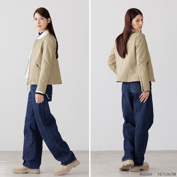 Filomo/フィローモラムレザージャケットノーカラーナッパ加工レディース秋冬ペールブルー/キャメル/ブラック