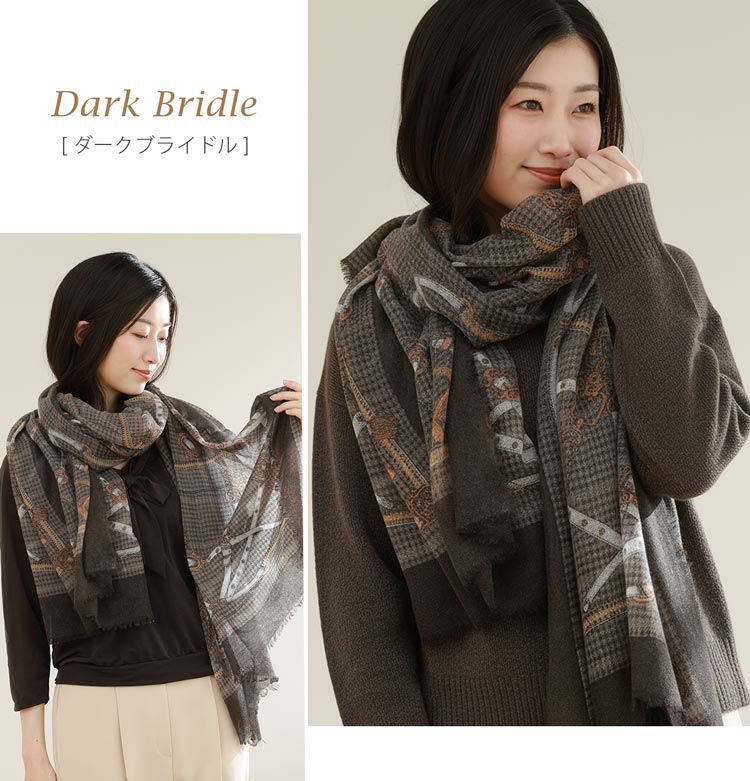 カシミヤ100%ガーゼストールブライドルブラウン