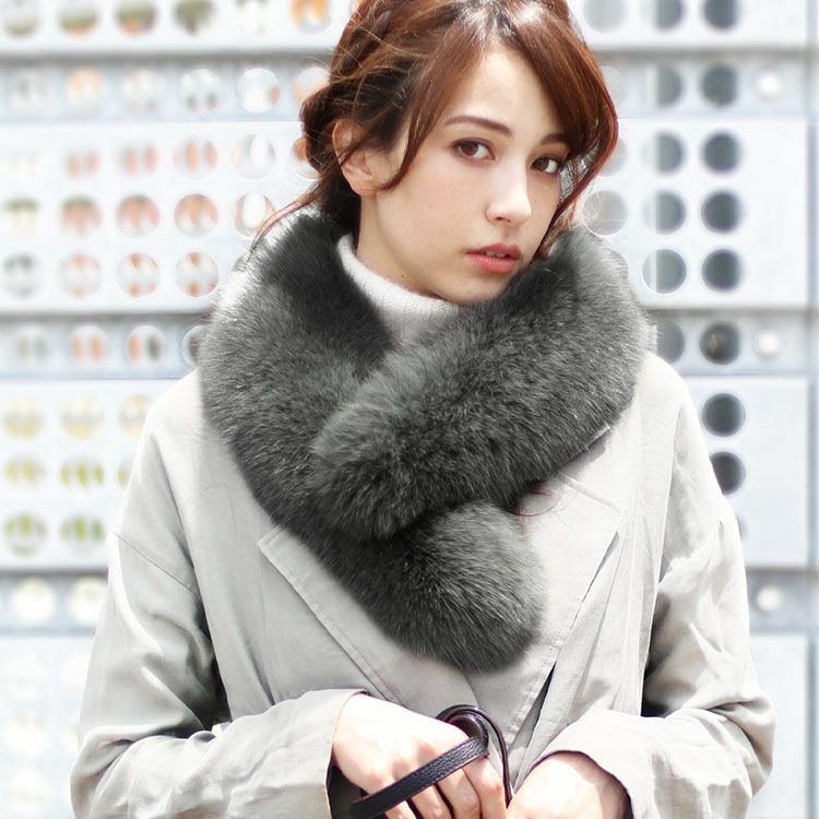Max Mara フーディ フォックスファー ニットストール グレージュ