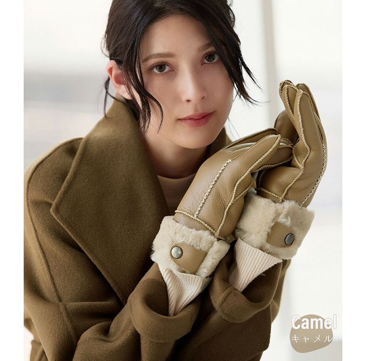 ムートン手袋レディースキャメル