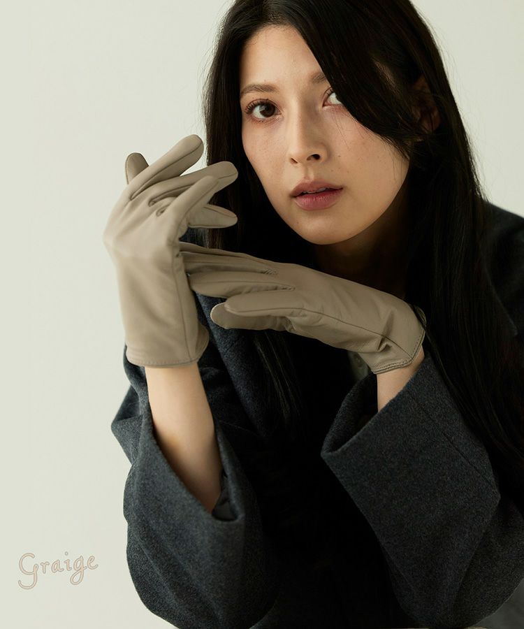 グレージュキャメルラムレザーグローブスマホ対応手袋