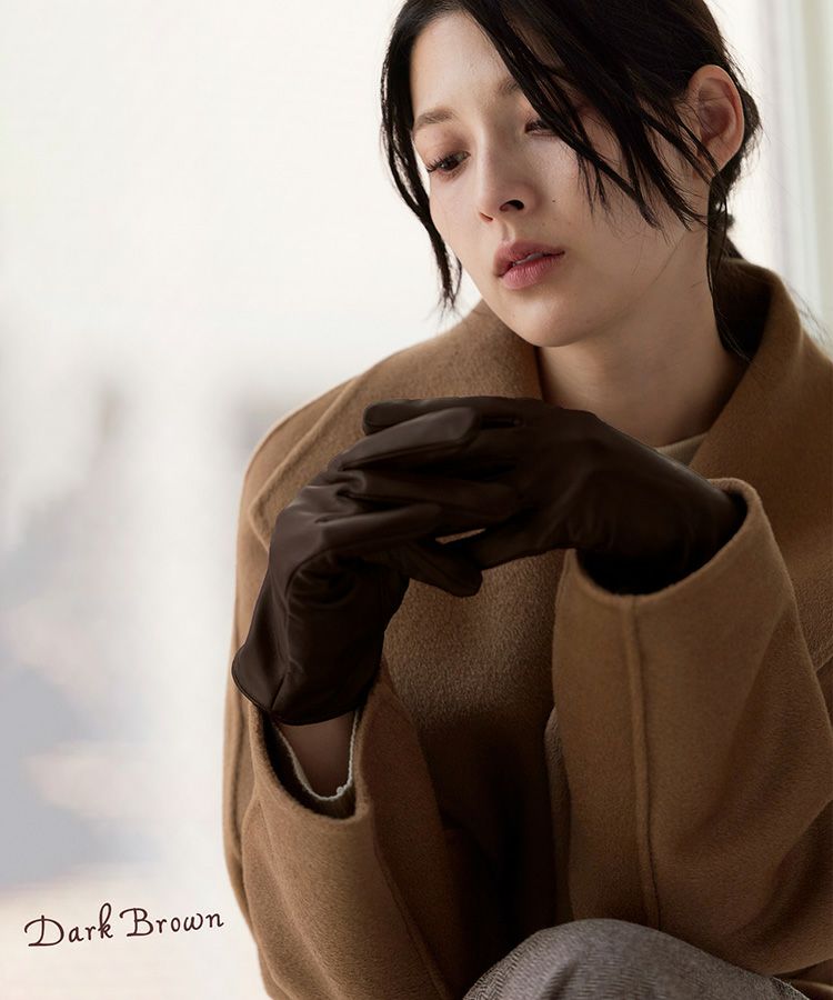 ダークブラウンラムレザーグローブスマホ対応手袋