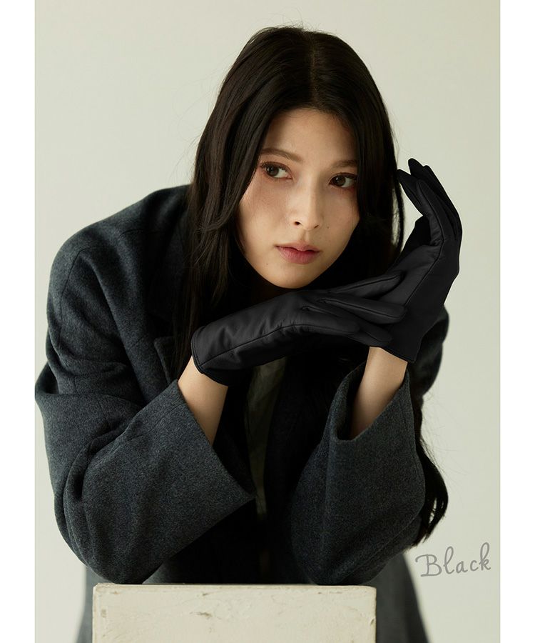 ブラックグレージュラムレザーグローブスマホ対応手袋