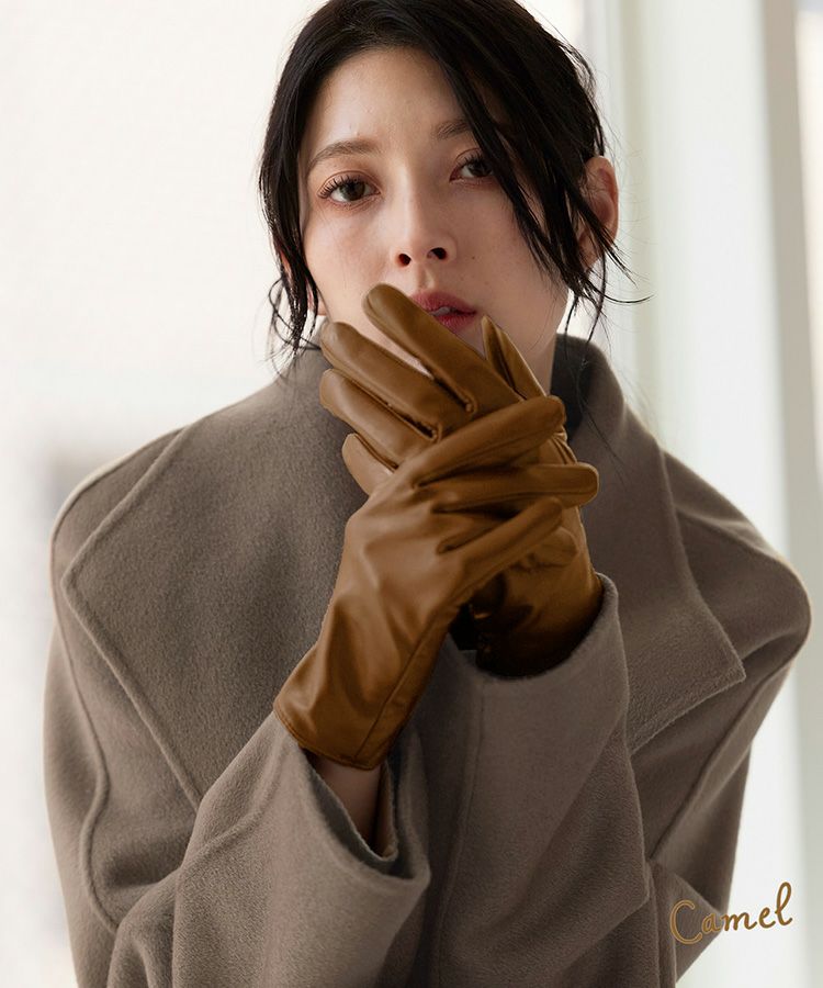 ラムレザーグローブスマホ対応手袋キャメル