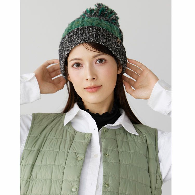 ニット帽イタリア糸ぽんぽん付き帽子レディース厚手