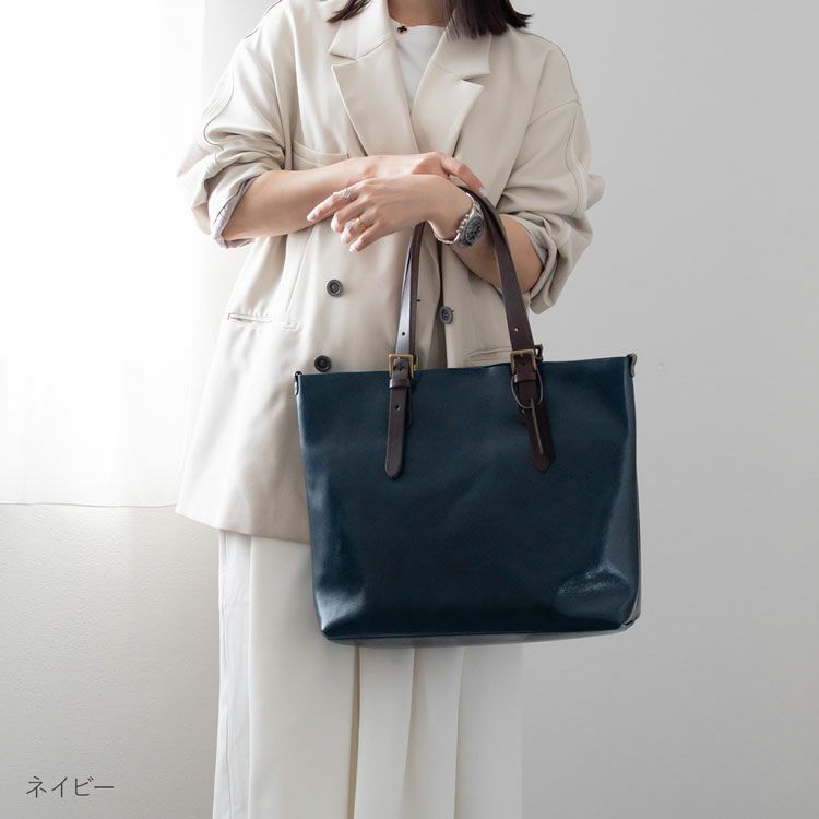 HALEIN牛革切りっぱなしトートバッグネイビー