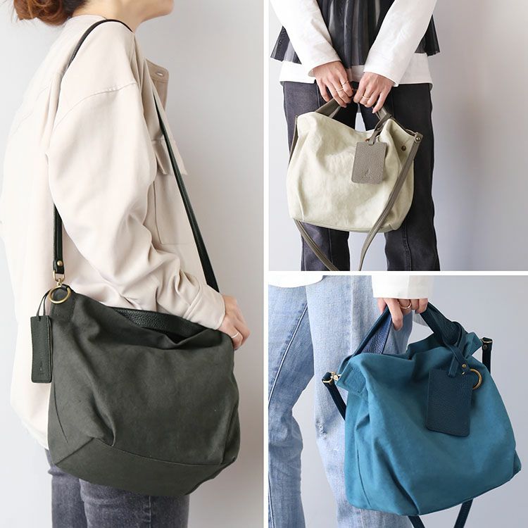 mienokapolキャンバスレザー2wayバッグ斜めがけトートバッグレディース