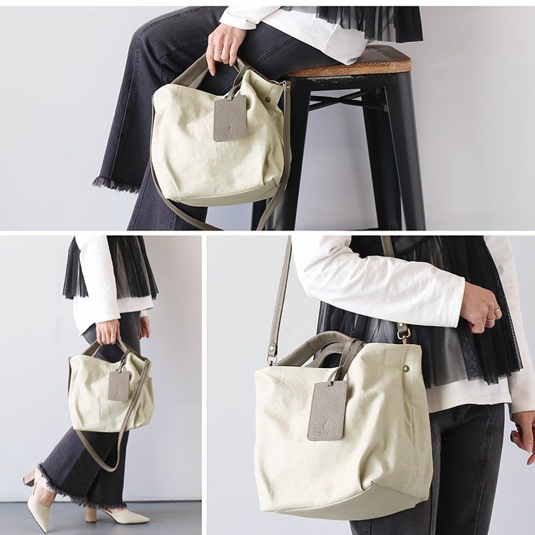 キャンバスレザーバッグレディース2wayナチュラルライトベージュ白