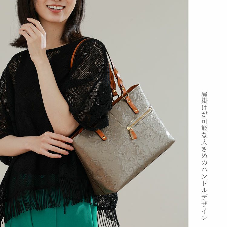 Jamale牛革レディーストートバッグ日本製ローズ柄