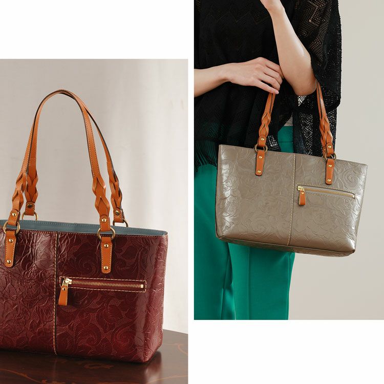 Jamale牛革レディーストートバッグ日本製ローズ柄