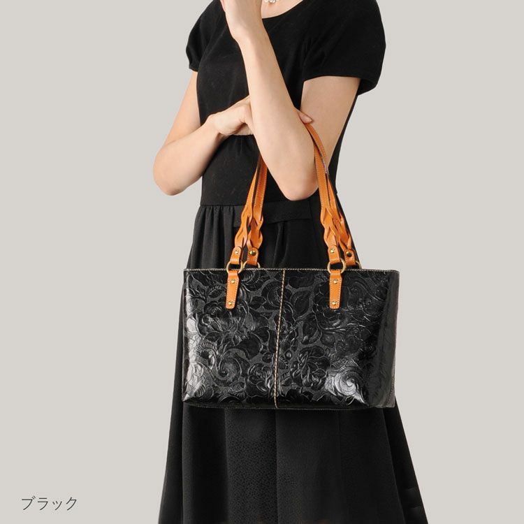 Jamale牛革レディーストートバッグ日本製ローズ柄