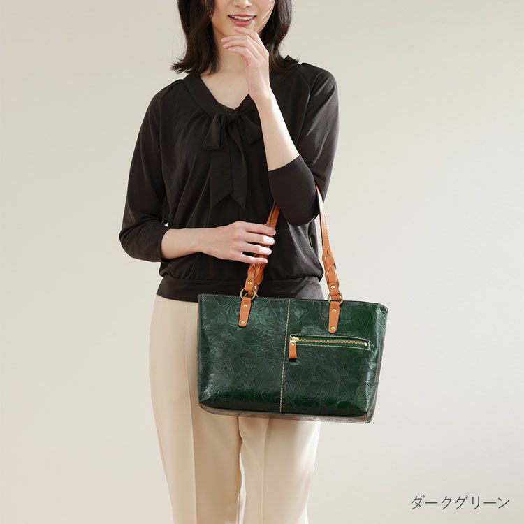 Jamale牛革レディーストートバッグ日本製ローズ柄