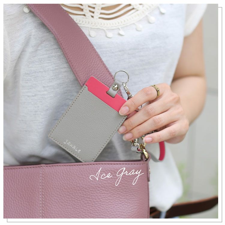 パスケースグレー定期入れ本革バイカラー