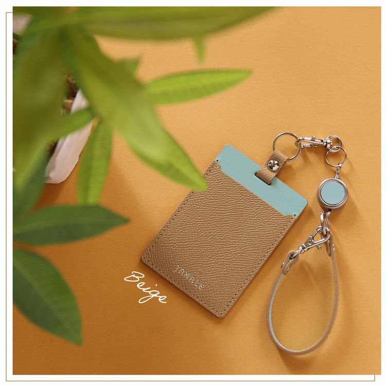 パスケースベージュ定期入れ本革バイカラー