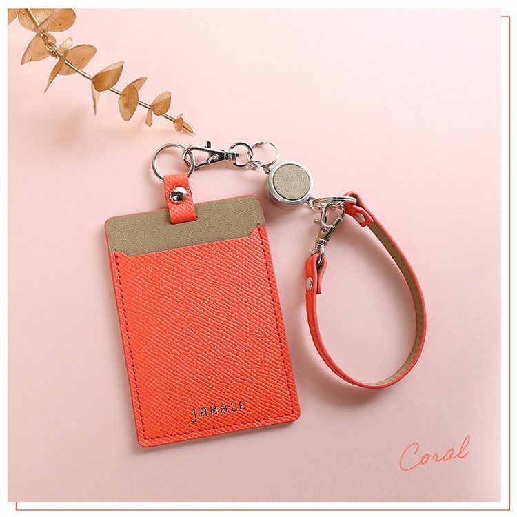 かわいいコーラルバイカラーパスケース定期入れ本革