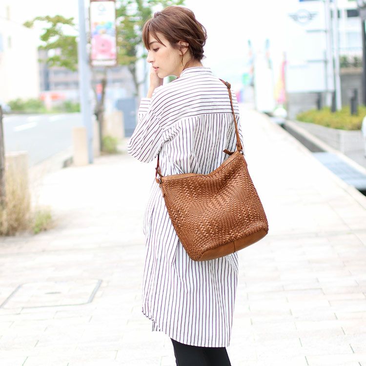 【Tada Leather】 Mia 本革 ショルダーバッグ ベージュ Mia Borsa 本革 メッシュショルダーバッグ レディース 5F