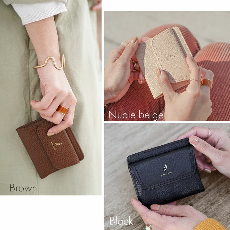 mienoスピラレザー薄型長財布ミニ財布ベージュブラウンブラック