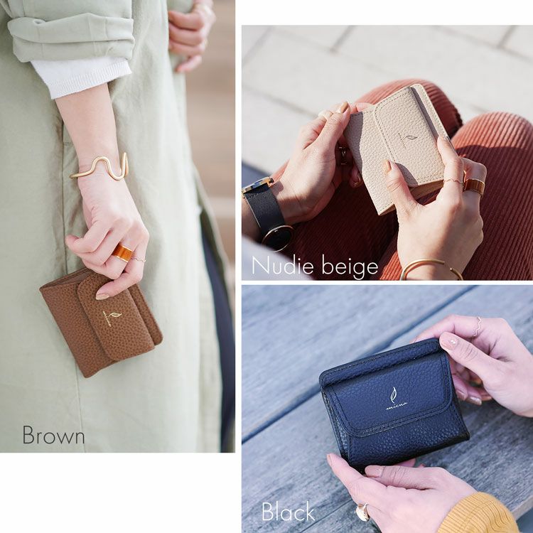 mienoスピラレザー薄型長財布ミニ財布ベージュブラウンブラック