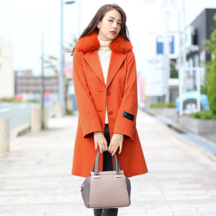 着丈105cm✨ Roman hi-fashion カシミヤ フォックス コート ERA/エラ カシミヤ 100％ コート フォックス 襟 コート 着丈90cm