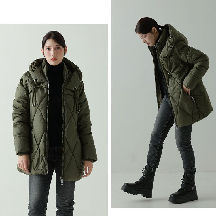 ダウンコートレディースカーキ緑グリーン