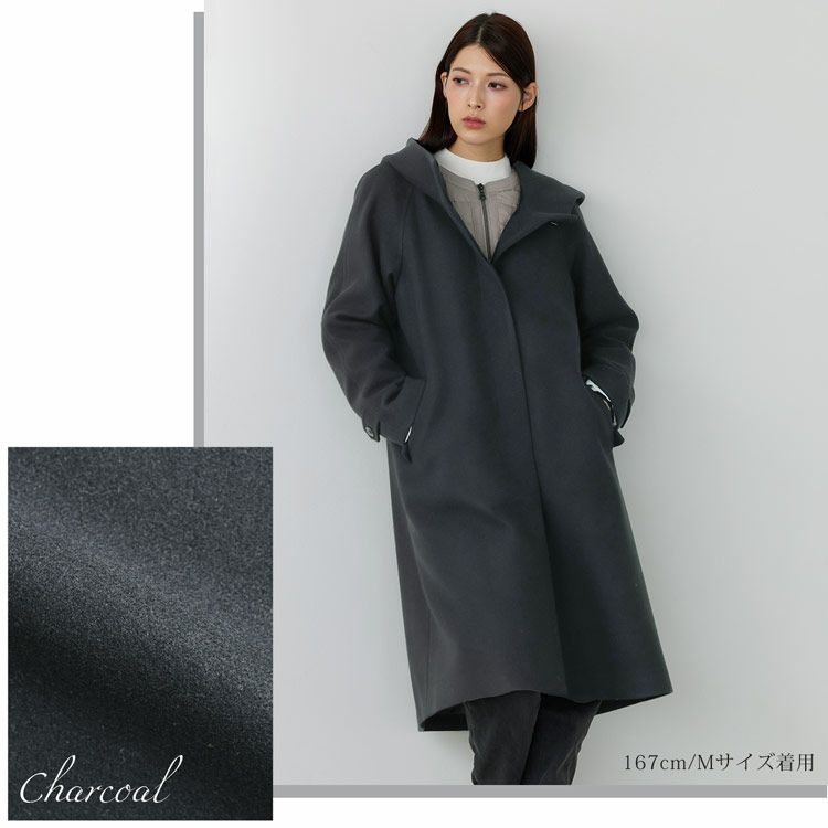 Filomoウールタッチフード付きコートネイビー