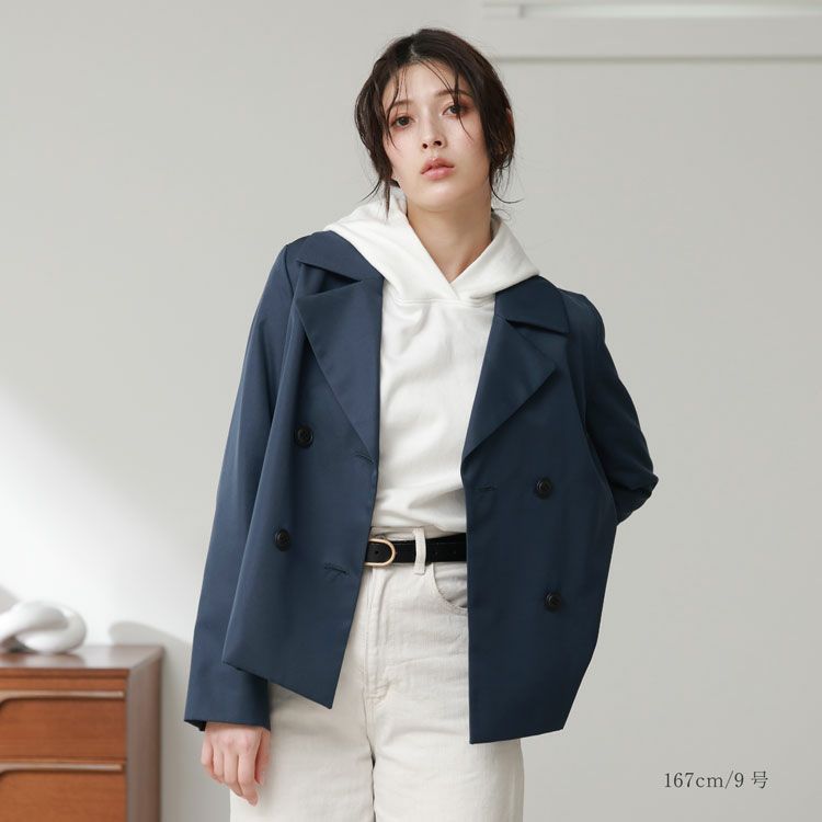 トレンチショート丈バックフレア春アウターネイビー