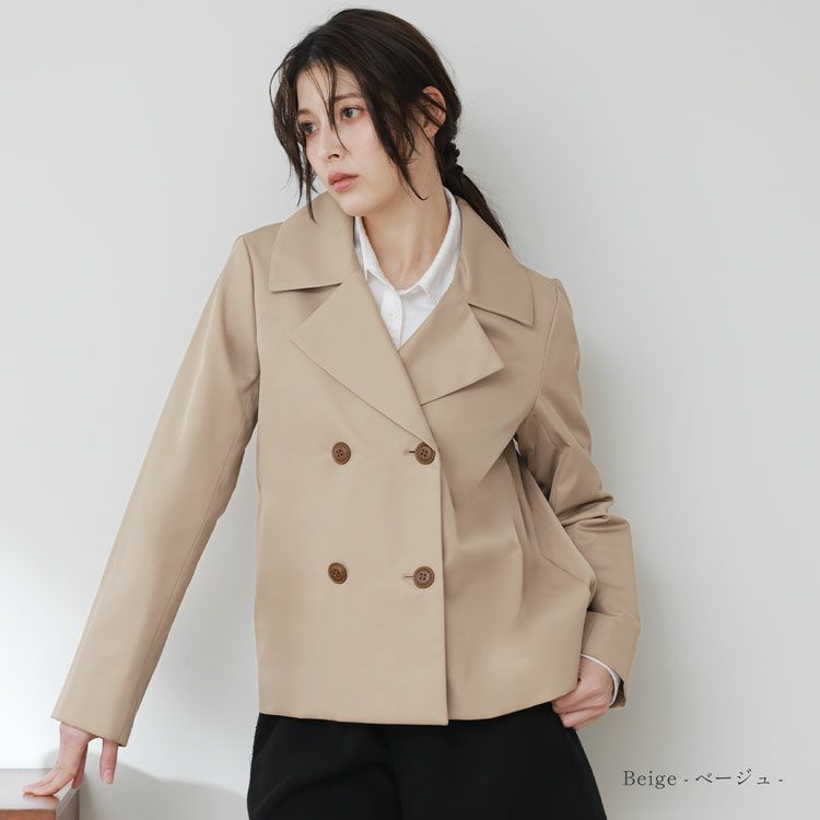 トレンチショート丈バックフレア春アウタージャケットベージュ