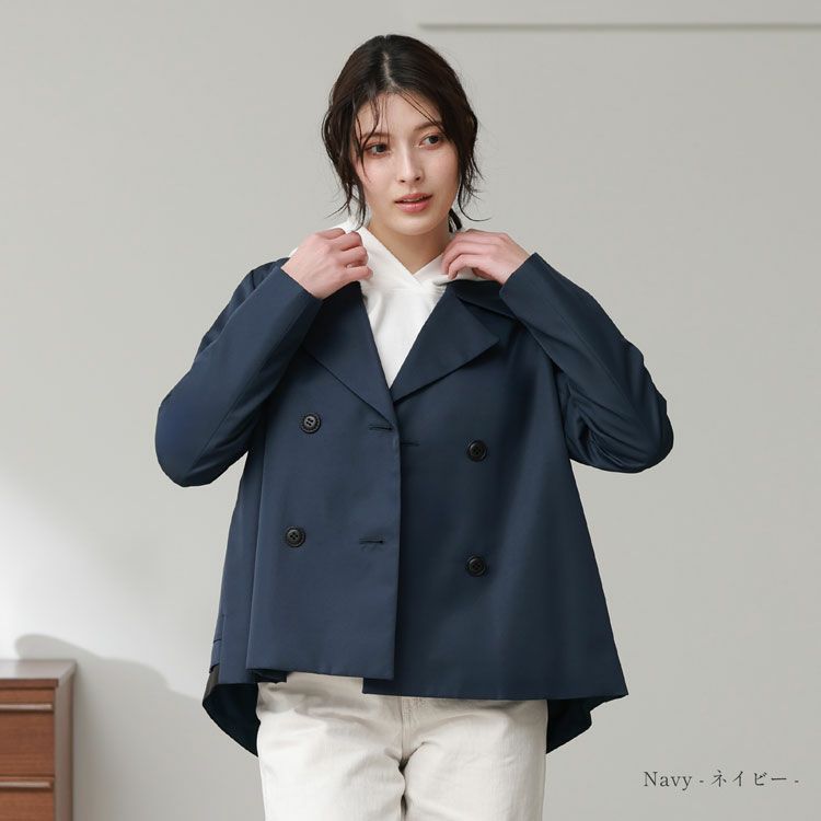 トレンチショート丈バックフレア春アウタージャケットネイビー